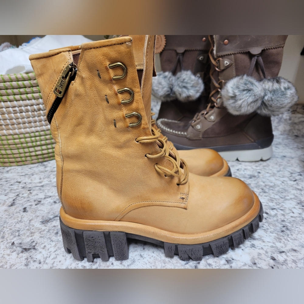 NIB A.S.98 HAIDER Honey Lace-Up Combat Lug Sole Boots 37